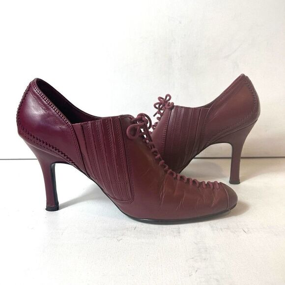 Newport News Burgundy Leather Victorian Style High Heel Womens Size 9.5M Lace Up - Picture 4 of 10